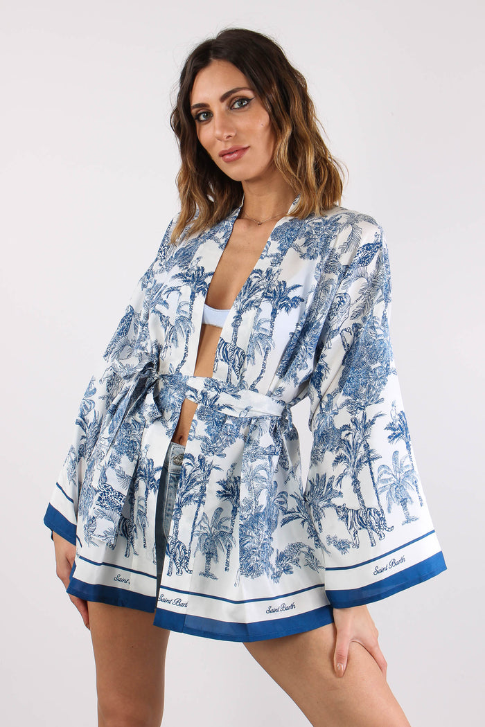 Kimono Cintura Fantasia Palme Bianco/blu-2