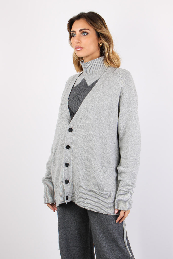 Cardigan Bottoni Lunghezza Med 0 Grigio Chiaro Melange-2