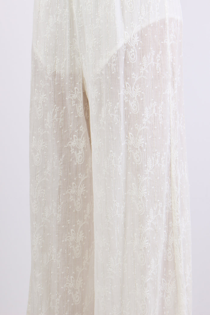 Pantalone Palazzo Inserto Lure Bianco-7