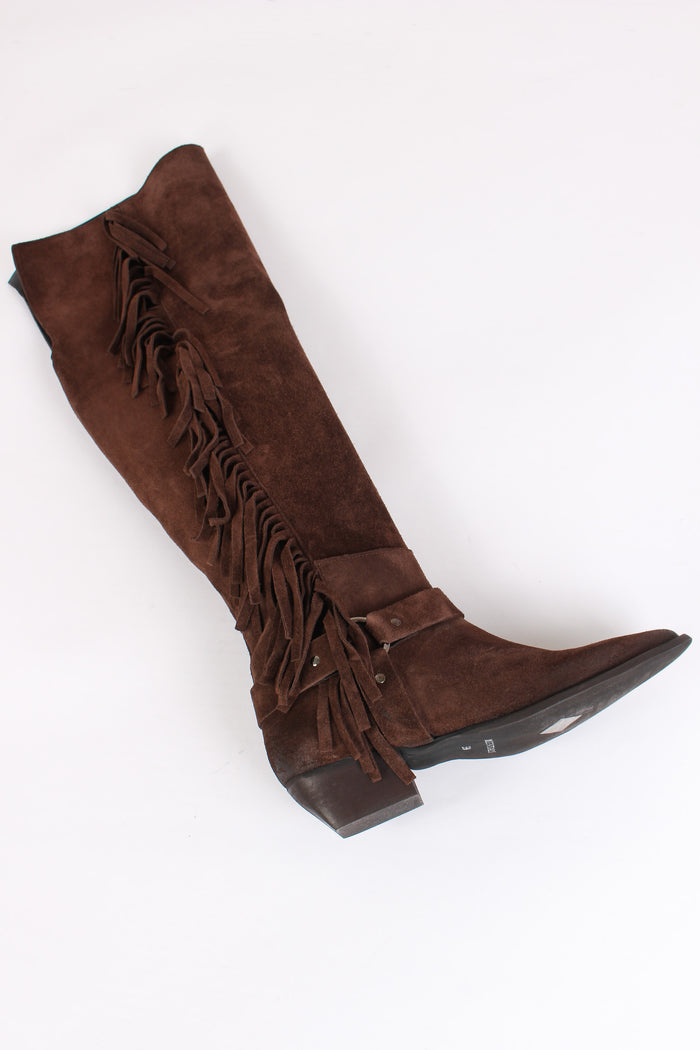 Stivale Alto Camoscio Frange Moro-3