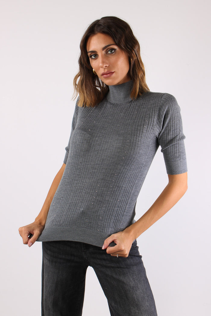 Collo Alto Strass 100% Lana Grigio Melange-6
