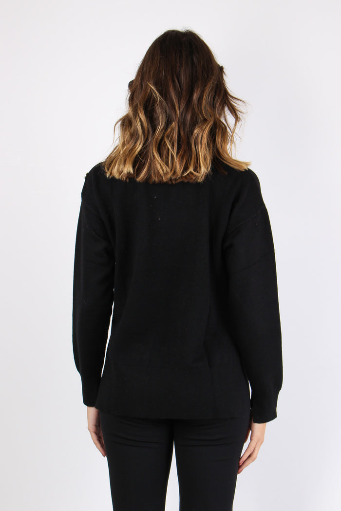 Collo Alto Viscosa Bottoni Oro Nero-4