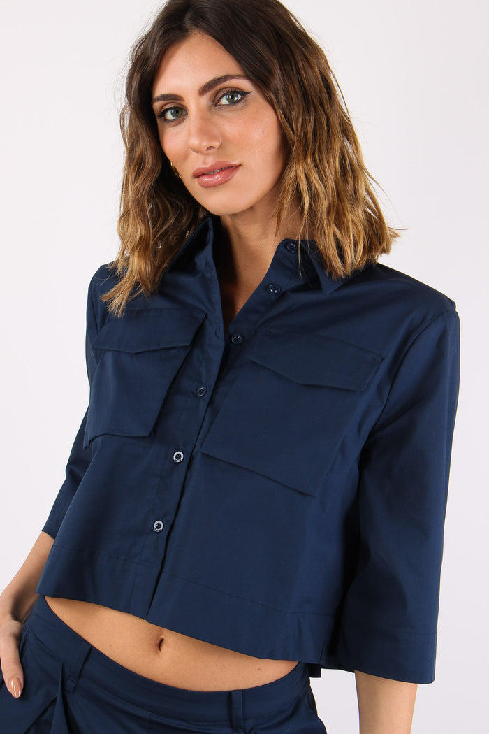 Camicia Taschine Cotone Tecnico Navy Blue-7
