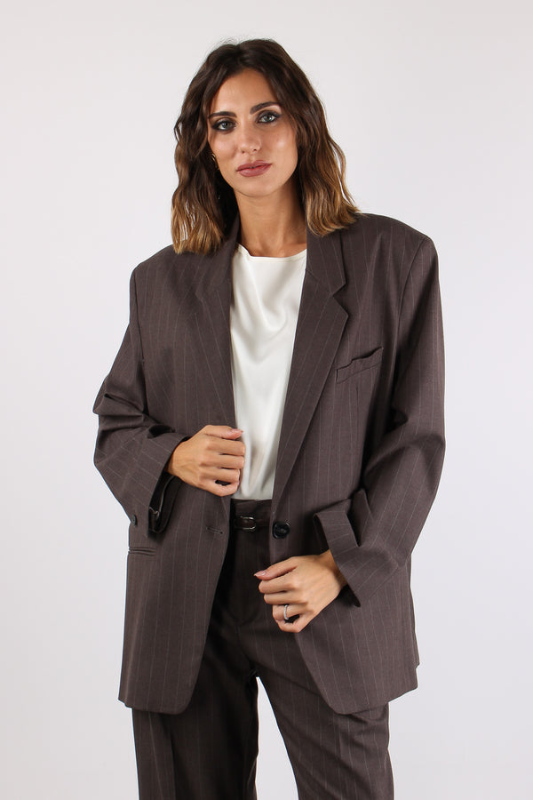 Giacca Doppiopetto Gessata Taupe-2