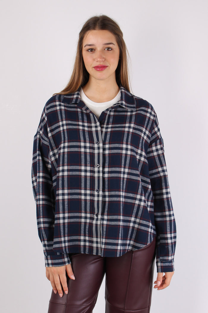 Camicia Quadri Stondata Blu/bordeaux-2