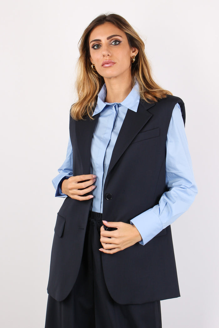 Donna Gilet Fresco Lana Blu-4