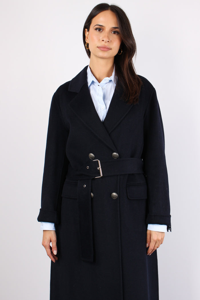 Cappotto Cinturato Frange Blu-4