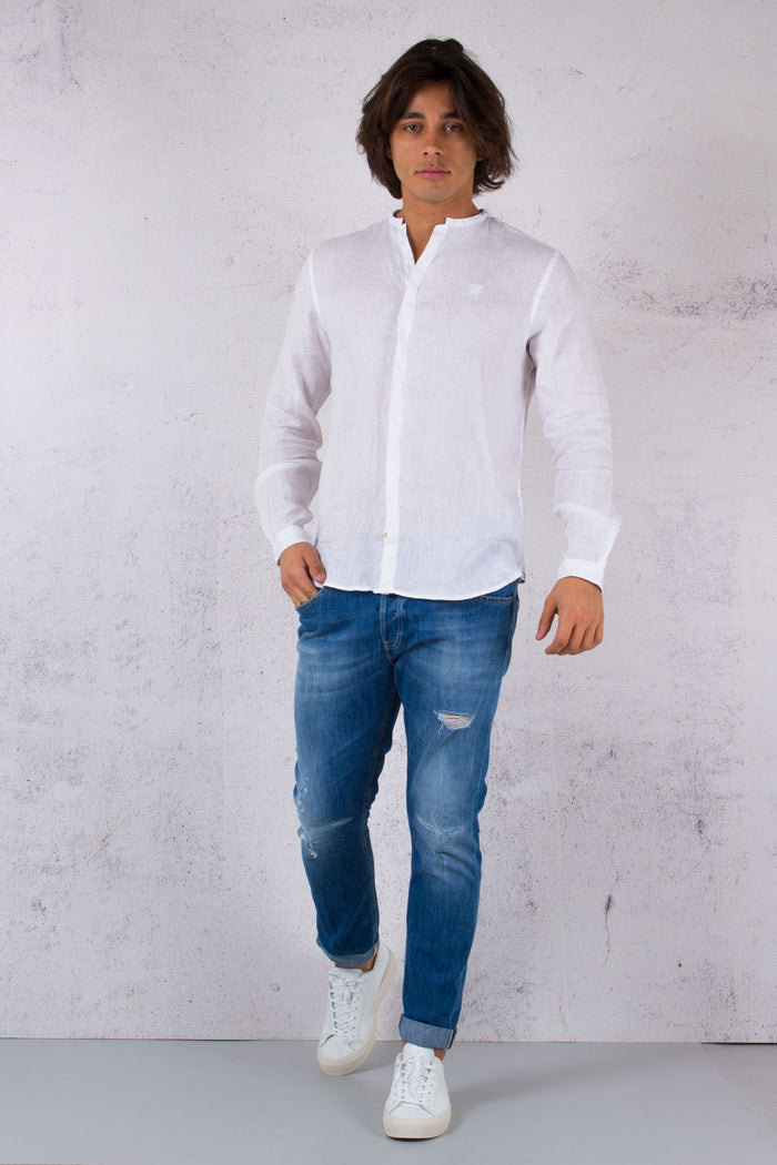 Camicia Coreana Lino Bianco-3