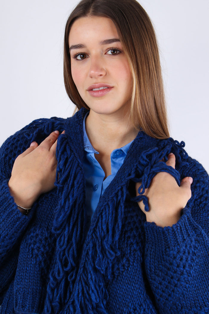 Cardigan Corto Effetto Uncinet Blu-8