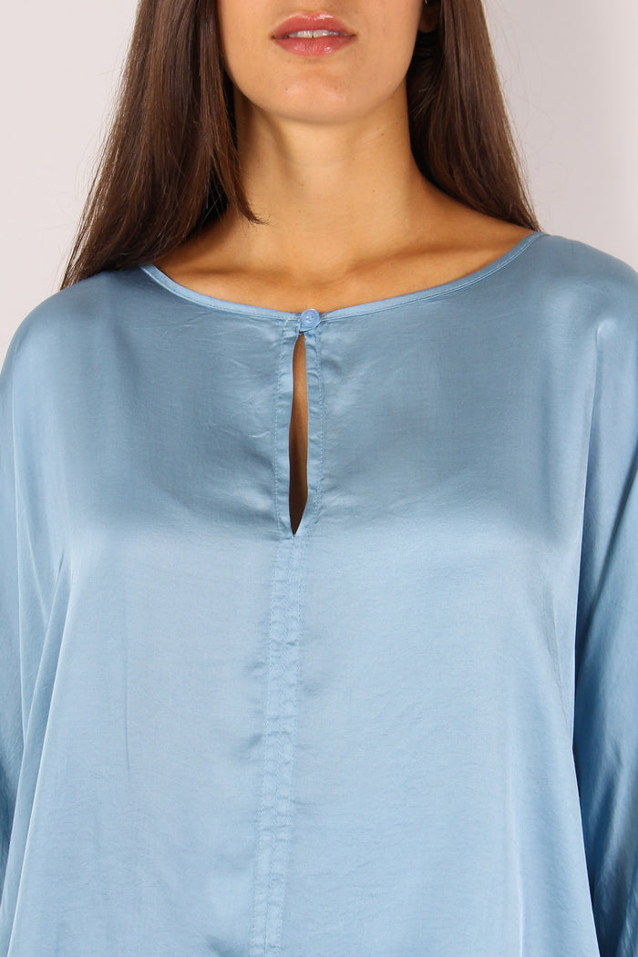 Blusa Effetto Raso Azzurro-5
