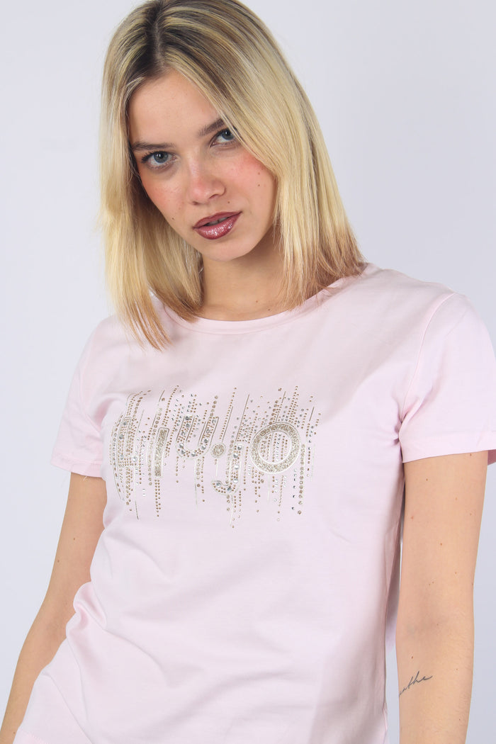 T-shirt Strass Logo Rosa Plie-6
