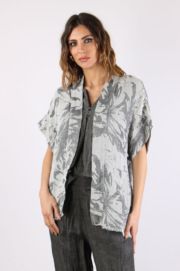 Giacca Kimono Frange Fantasia Sabbia/canna Fucile