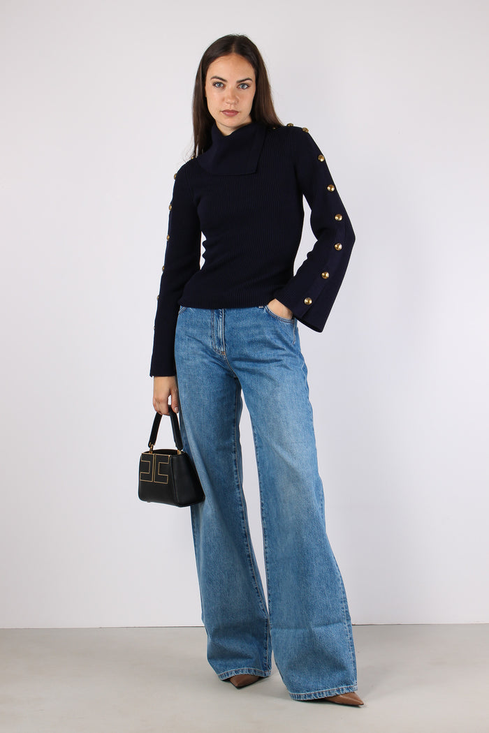Maglia Bottoni Manica Blu Notte