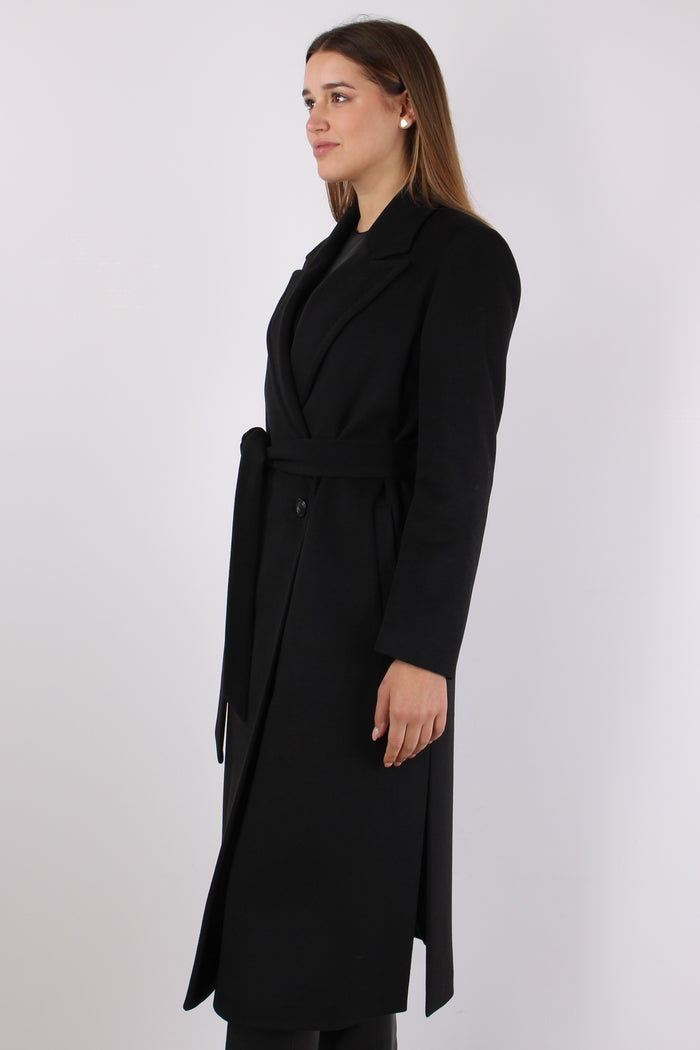 Cappotto Doppiopetto Cintura Nero-3