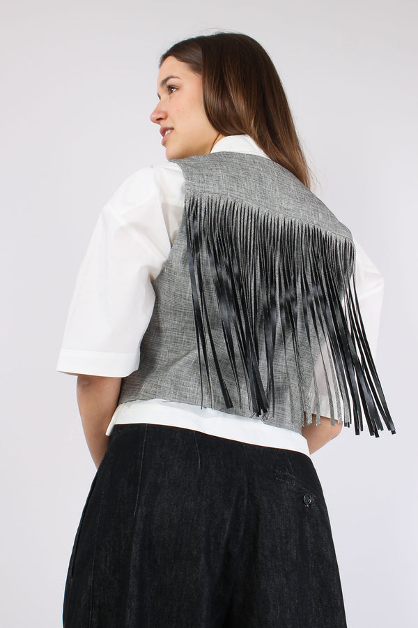 Boretto Gilet Lino Cotone Nero/bianco-2