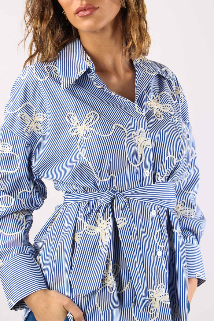 Camicia Over Riga Cravatta Ric Bianco/blu-8