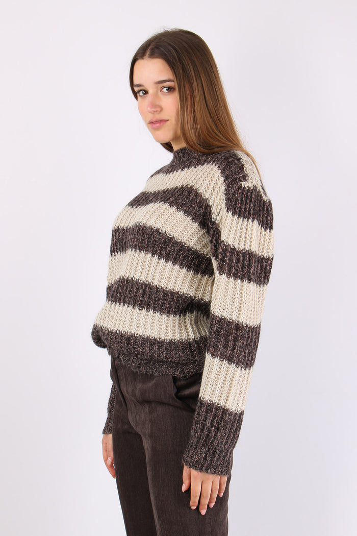 Maglia Riga Paillettes Panna/moro-4