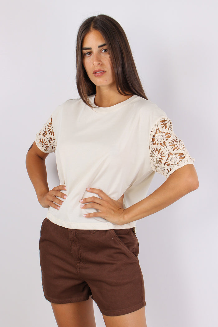 T-shirt Maniche Macrame Ecru-2