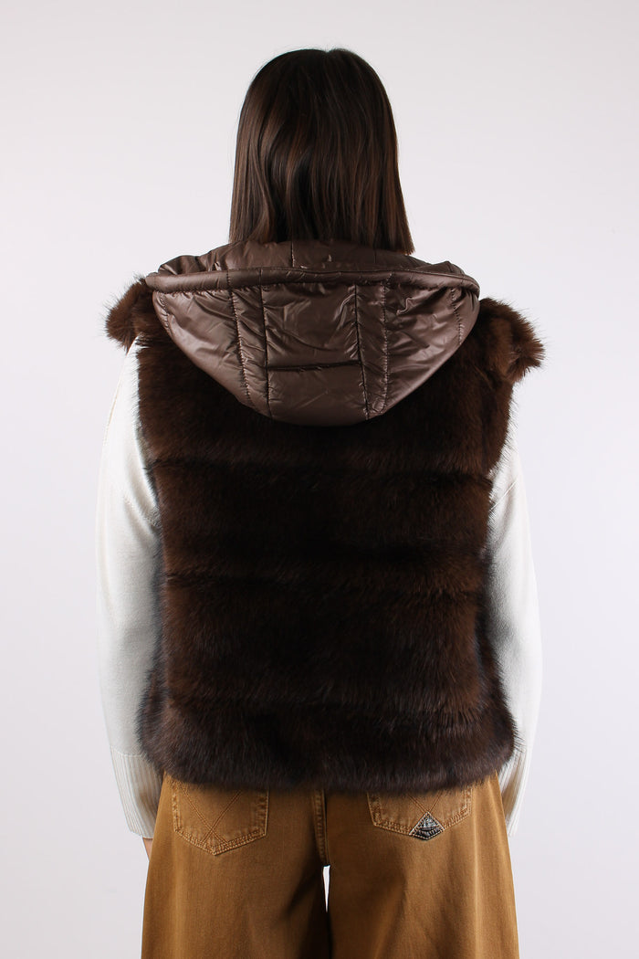 Gile Pelliccia Cappuccio Dark Brown-5