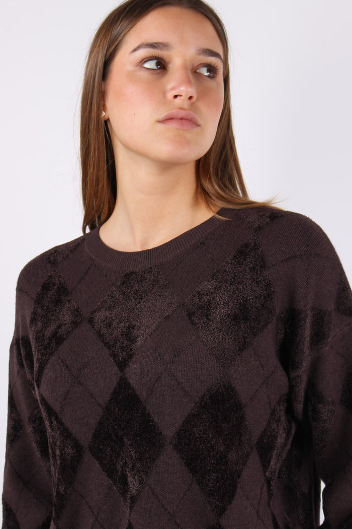 Maglia Rombi Ciniglia Intarsi Moro-7