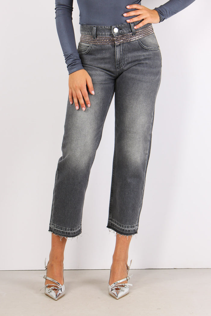 Jeans Inserto Strass Grigio-6