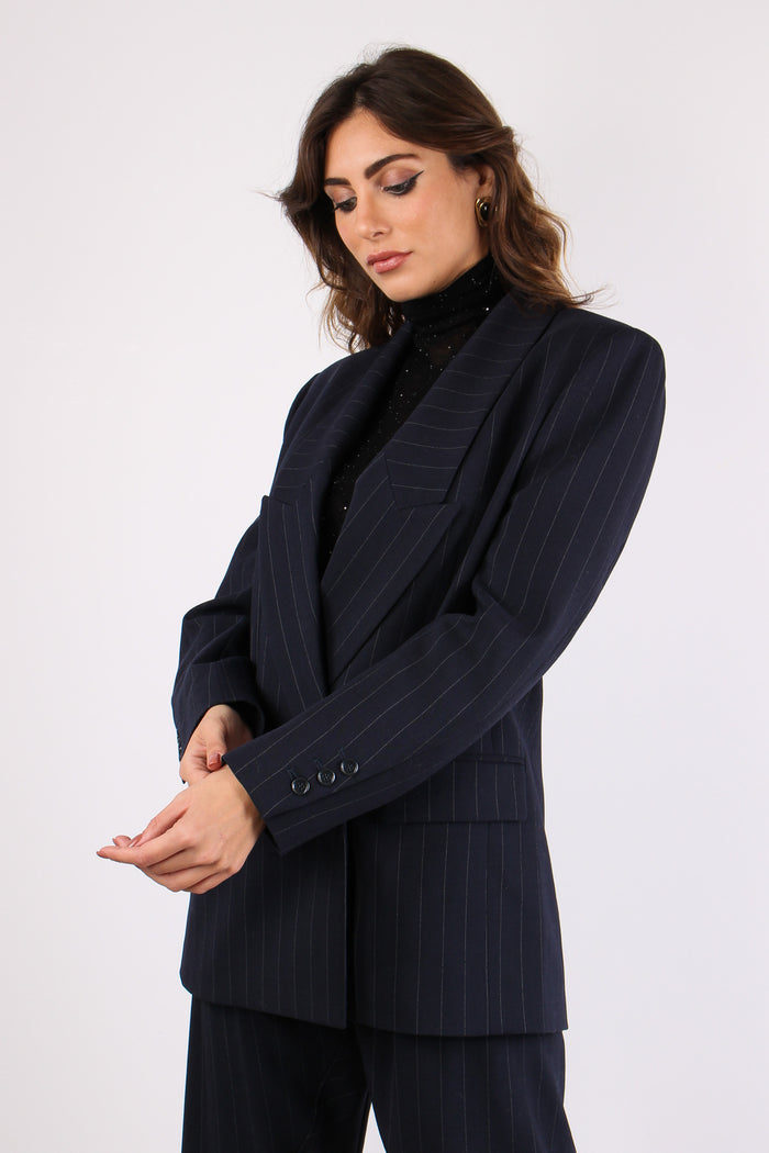 Rapisardi Giacca Over Gessata Blu/bianco-7