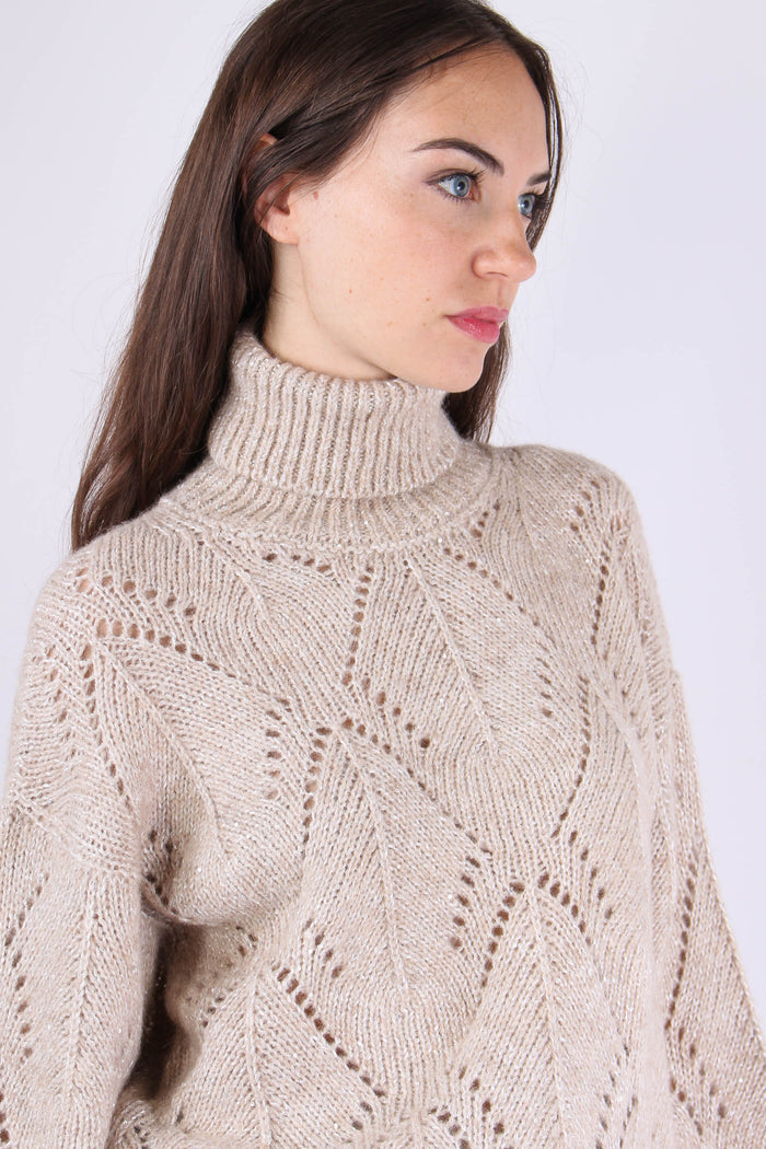 Maglia Collo Alto Traforata Panna-10