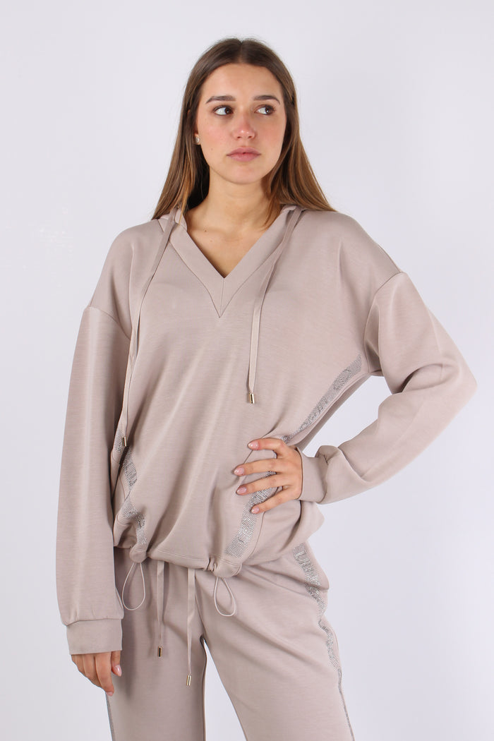 Felpa V Inseerto Strass Champagne