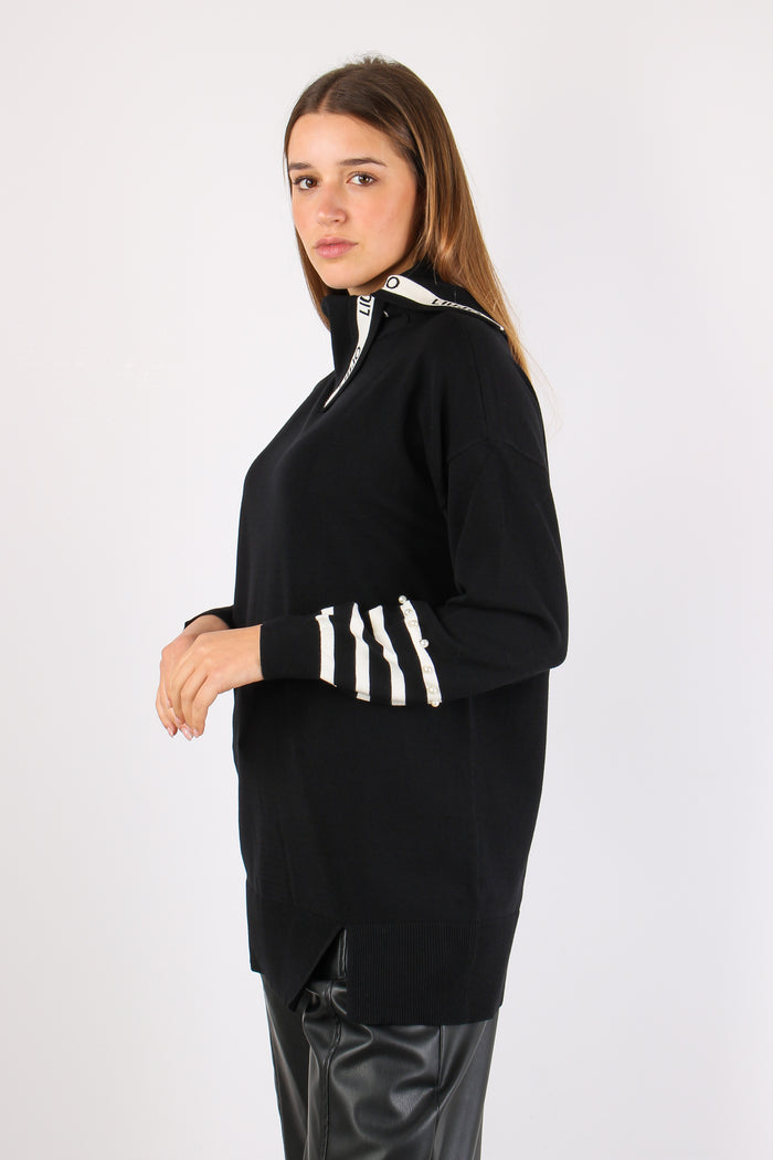 Maxi Maglia Riga Inserto Perle Nero/bianco-7