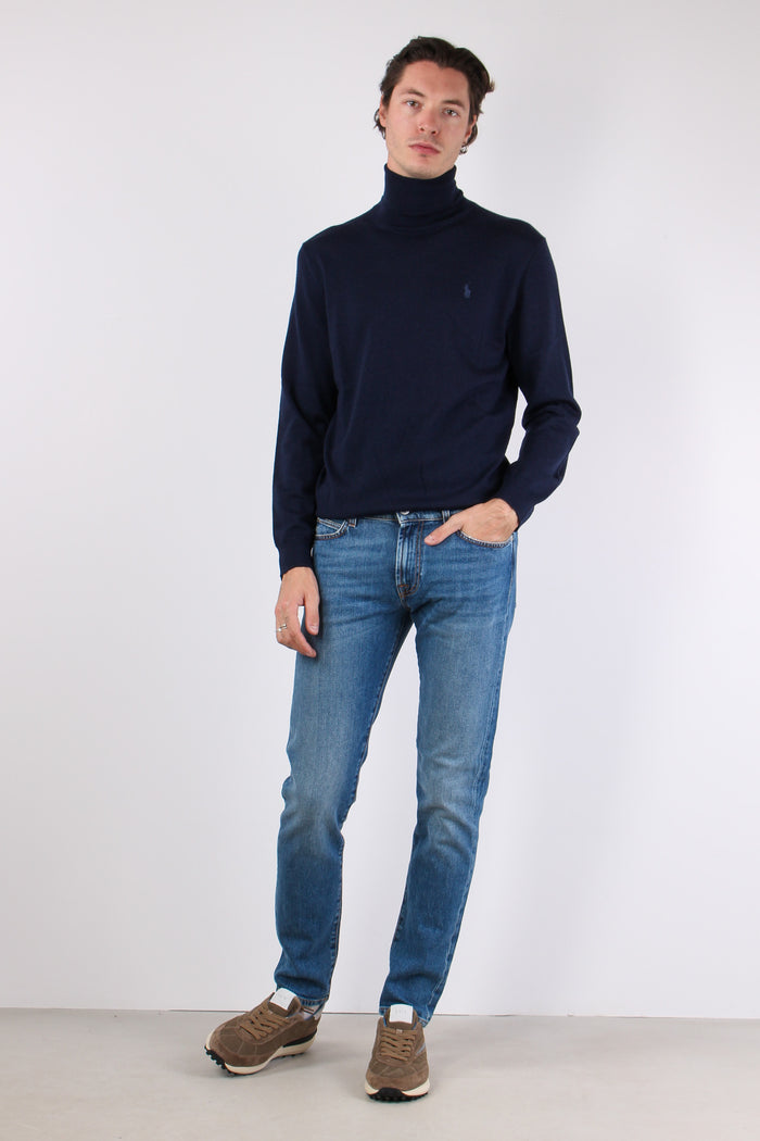 Maglia Collo Alto Lana Merinos Hunter Navy-4