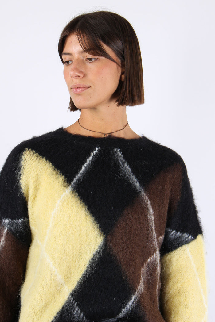 Maglia Garzata Maxi Rombo Nero/moro/giallo-7