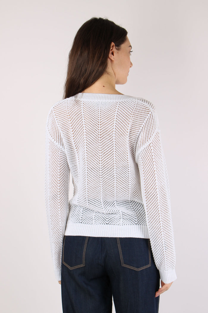 Maglia Scavo V Traforata Bianco-5