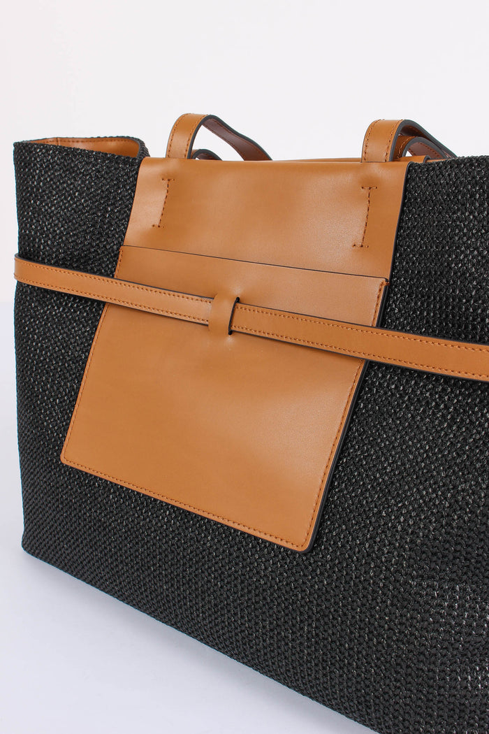 Belty Shopping Rafia Nero/cuoio-6