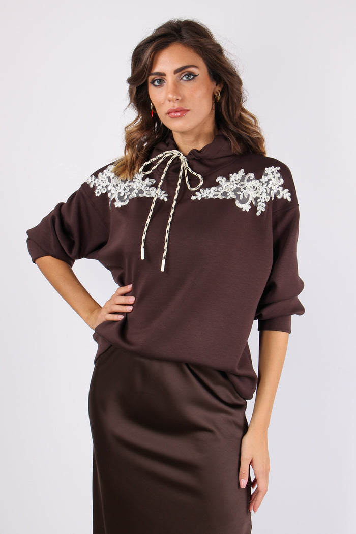 Felpa Cappuccio Inserto Pizzo Moro-3