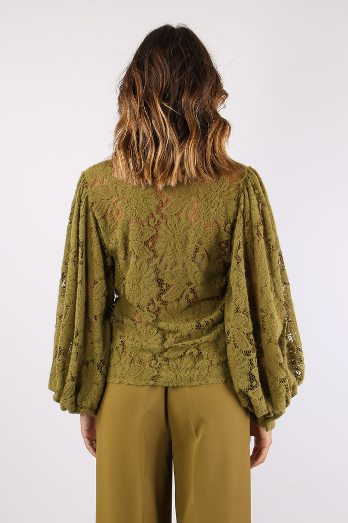 Camicia Pizzo Lana Manica Ampi Olio-4
