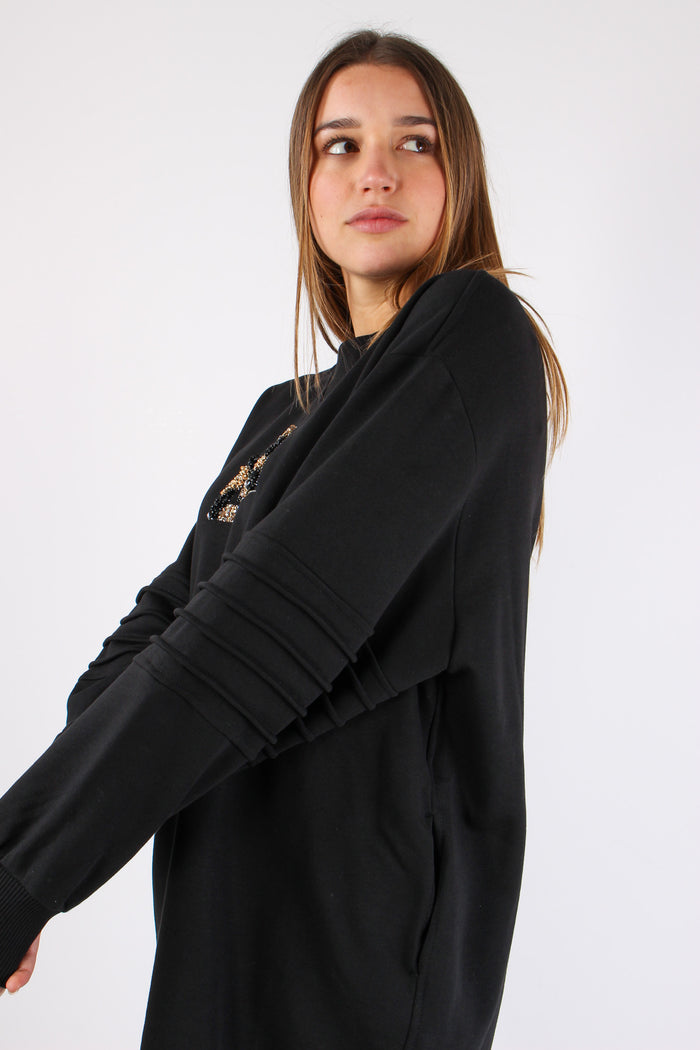Abito Felpa Logo Strass Black-8