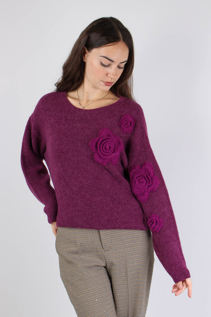 Maglia Over Applicazione Rose Wine-3