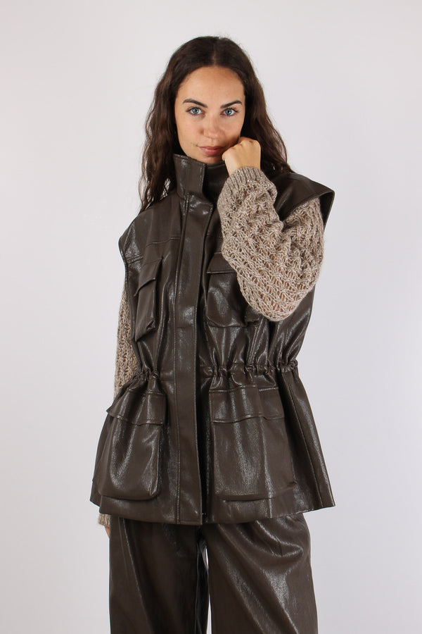 Smanicato Ecopelle Maxi Tasche Fango-2