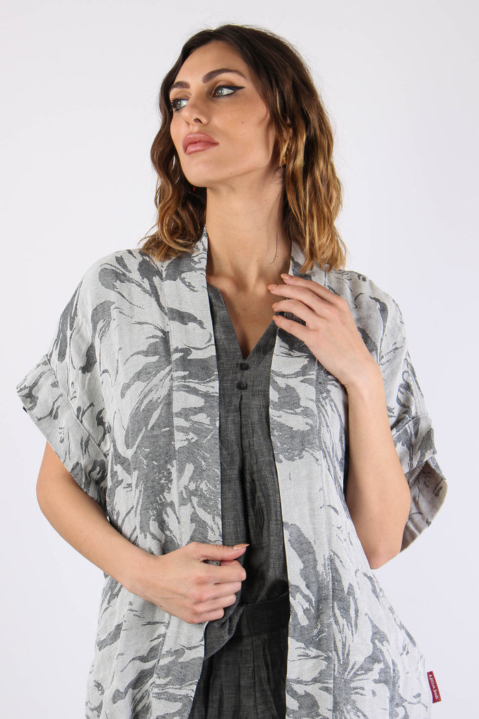 Giacca Kimono Frange Fantasia Sabbia/canna Fucile-7