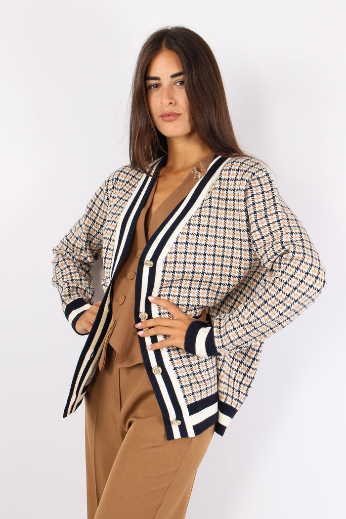 Armanda Cardigan Pied De Poule Blu/cammello-3