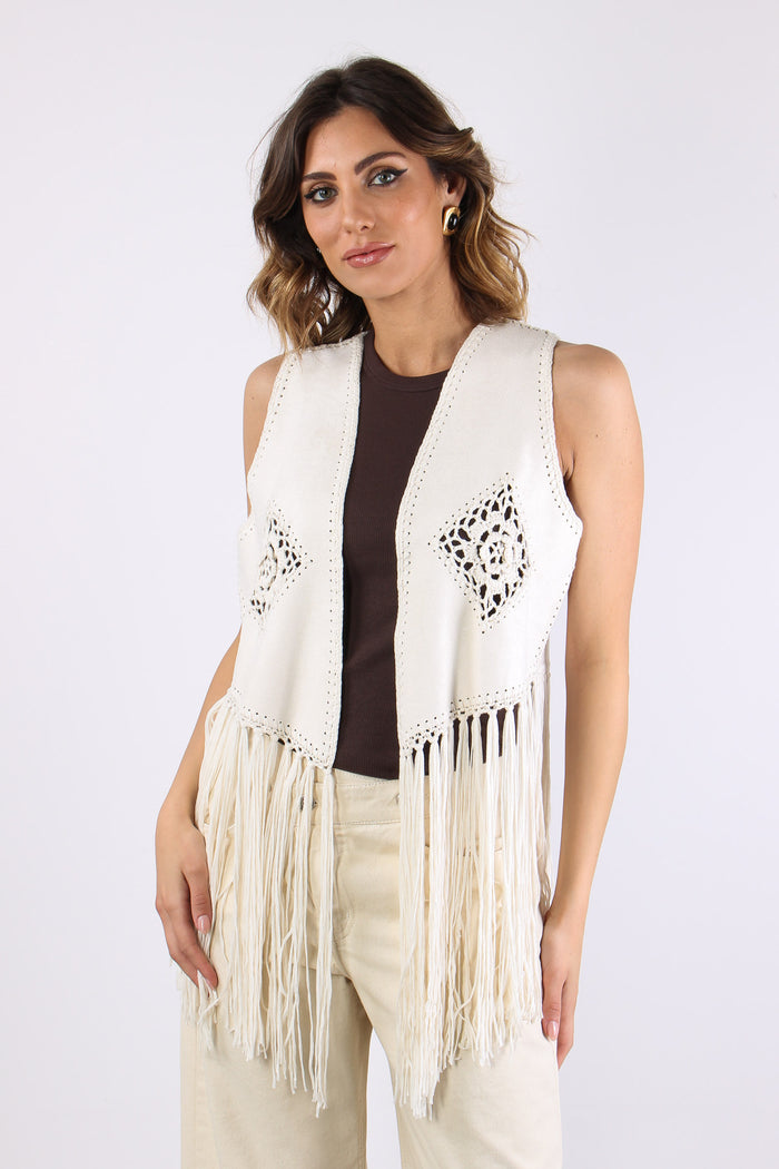 Gilet  Frange Ricami Natural-2