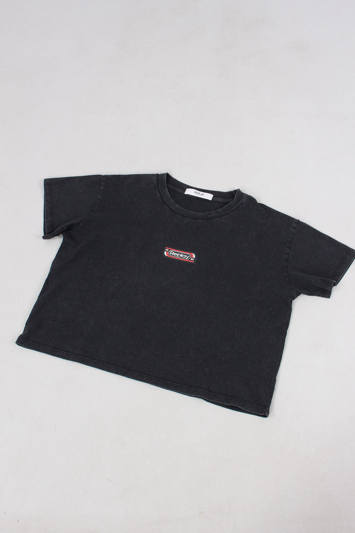 T-shirt Cropped Stone Washed Nero-3
