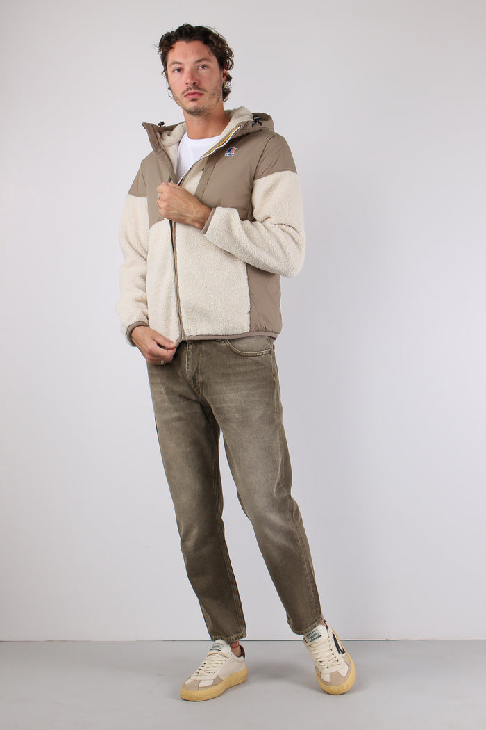 Giubbotto Cappuccio Inserto Teddy Beige/ecru-4