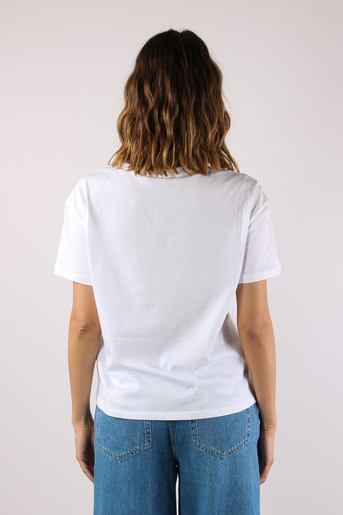 T-shirt Scritta Applicazioni Bianco Liujo-5