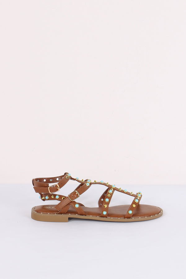 Sandalo Borchia Multicolor Cammello