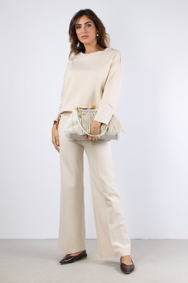 Pantalone Cropped Punto Milano Crema
