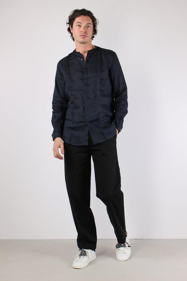 Camicia Coreana Lino Blu-2