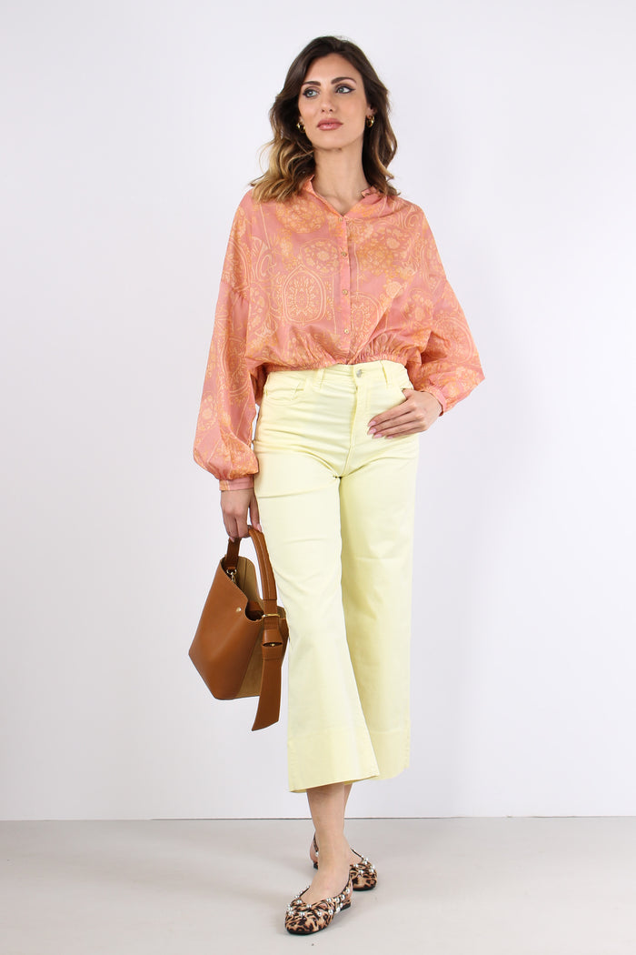 Pantalone Cropped Orlo Alto Giallo-5