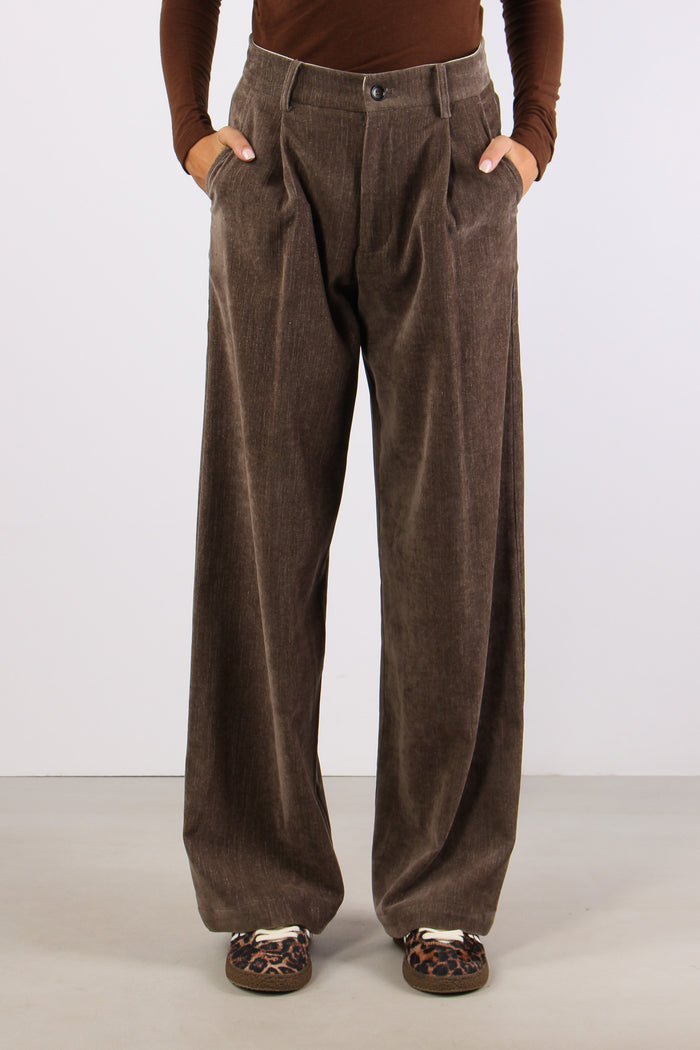 Pantalone Palazzo Velluto Liscio Fango-3