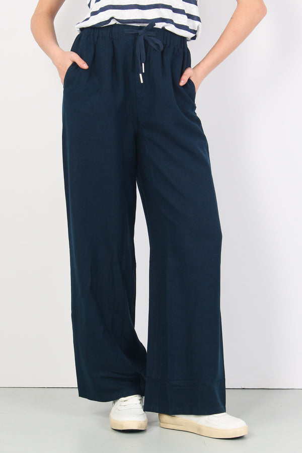 Pantalone Lino Coulisse Navy Blue-2